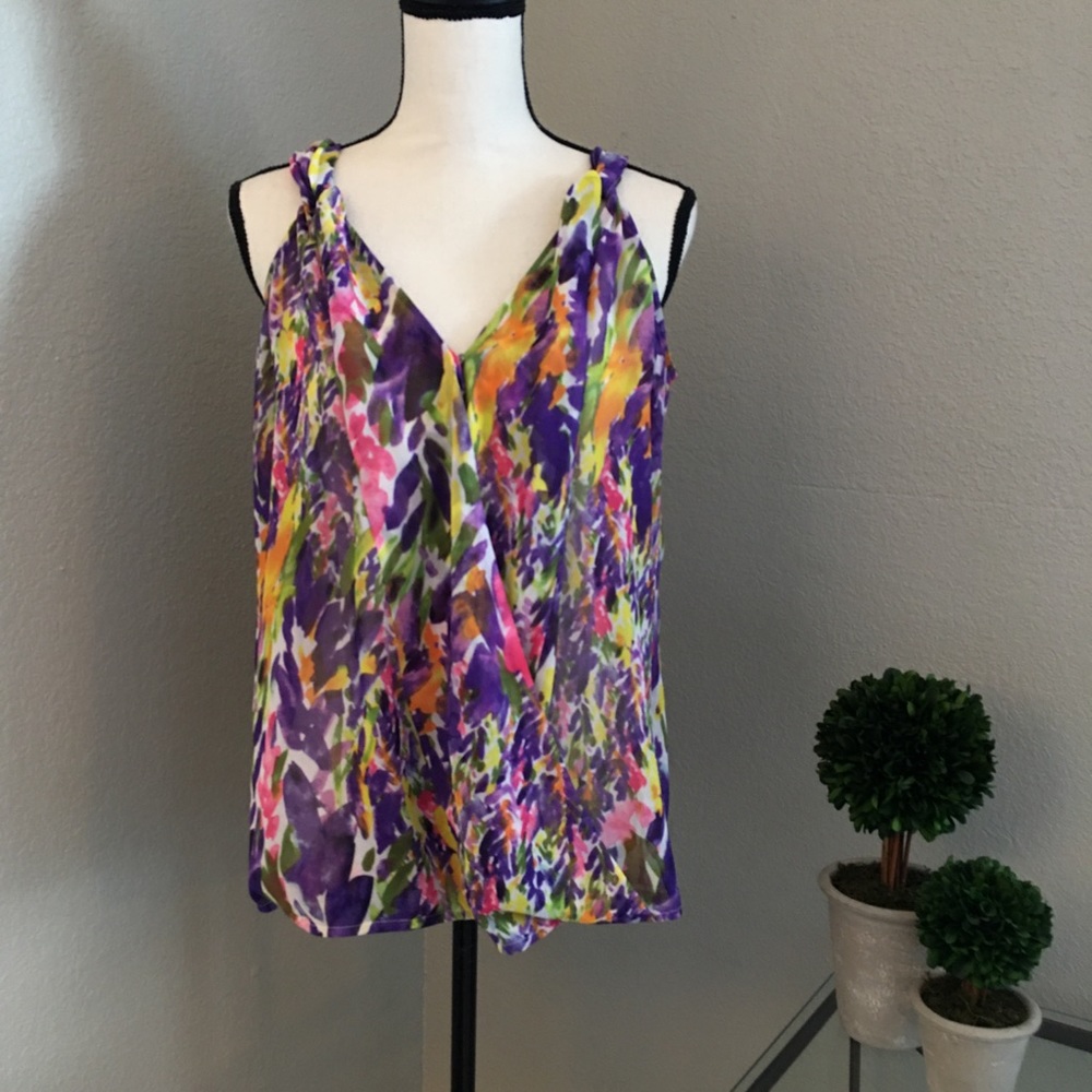 Cabi Pink Floral petals Sheer  Wrap Front Overlay